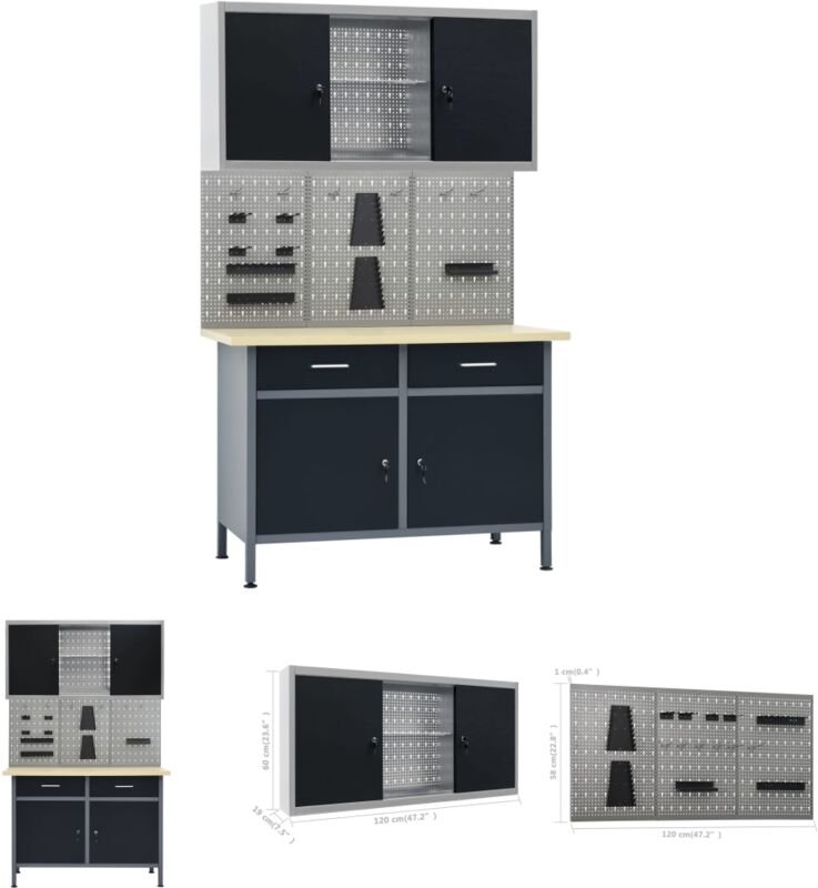 The Living Store Werkbank mit 3 Werkzeugwänden und 1 Wandschrank - Werkbänke