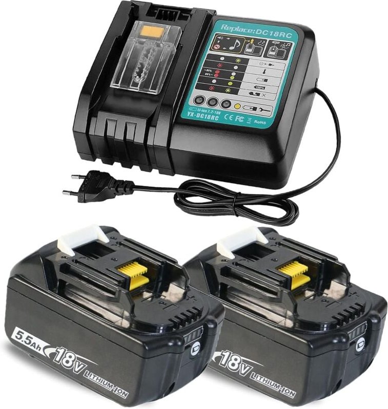 Teetok - 18V 5.5Ah Akku Kompatibel mit Makita-Akku Ersatzbatterie mit LED-Bildschirm BL1850 BL1840 BL1860 lxt & DC18RC E...