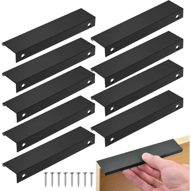 Thumbnail - Schwarzer Küchengriff, 10 Stück unsichtbarer Möbelgriff mit Achsabstand, Türgriff aus Aluminium, schwarzer Möbelgriff fü...