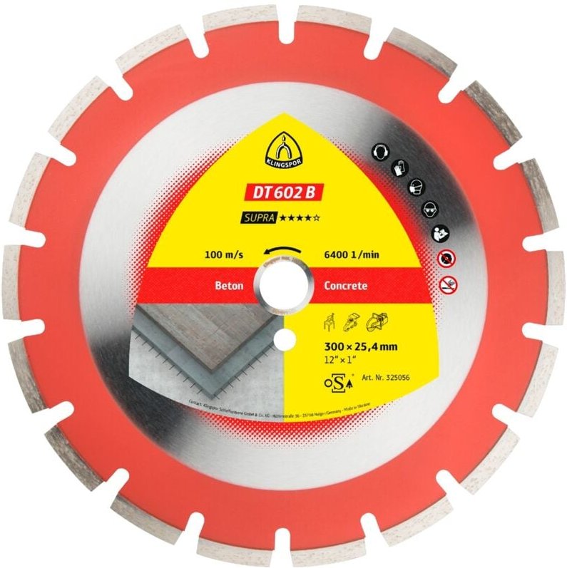 Klingspor - dt 602 b Diamanttrennscheiben, 400 x 3,6 x 25,4 mm 24 Segmente 40 x 3,6 x 9 mm, Weitverzahnt