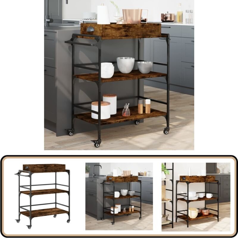 Küchenwagen Räuchereiche 81,5x41x92,5 cm Holzwerkstoff - Küchentisch - Küchenschrank - Servierwagen - Lagertisch - Mobil...