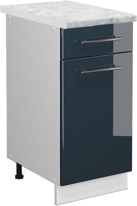 Thumbnail - Vicco - Küchenschränke Fame-Line, Dunkelblau Hochglanz, 40 cm , ap Marmor