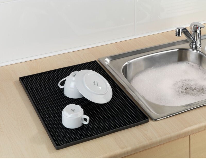 Abtropfmatte Maxi Grau, 40 x 30 cm, Mit Noppenstruktur, Schwarz, Kunststoff (tpr) schwarz - schwarz - Wenko