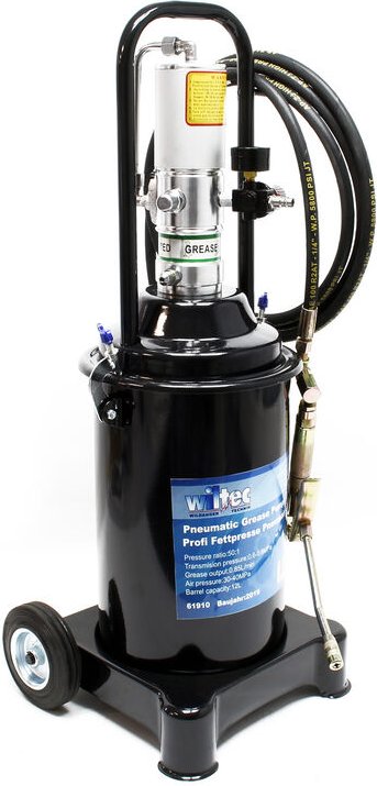 Wiltec - Profi Fettpresse fahrbar mit Druckluft betrieben und 12 Liter Tank pneumatische Abschmierpresse