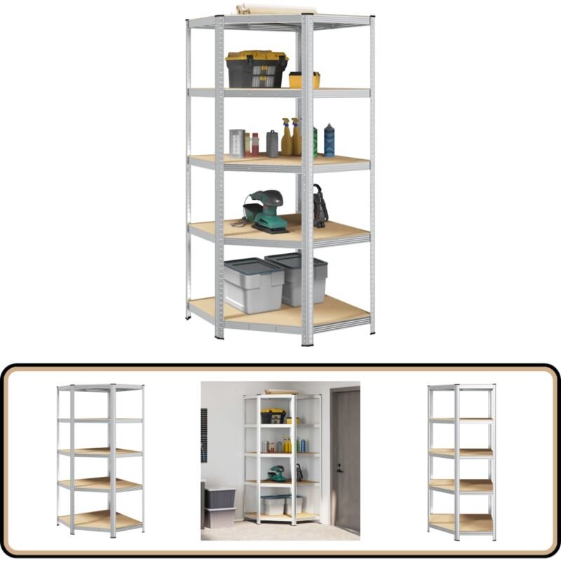 Eckregal mit 5 Böden Silbern Stahl & Holzwerkstoff - Vidaxl