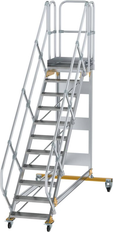Günzburger Steigtechnik - Plattformtreppe 45° fahrbar Stufenbreite 0,6 m 11 Stufen Aluminium geriffelt - 600771
