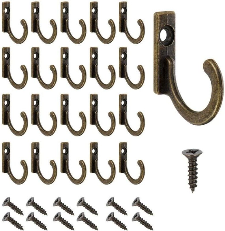 Linghhang - 20er-Pack Wandhaken im Vintage-Stil mit Schrauben in Bronze – kleine Garderobenhaken zum Einschrauben für Sc...