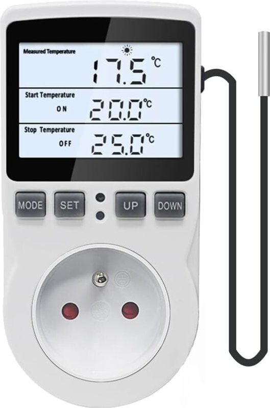 Jalleria - Thermostat-Steckdose mit 3-Meter-Sonde 220 v, Temperaturregler, digitale Steckdose mit LCD-Hintergrundbeleuch...