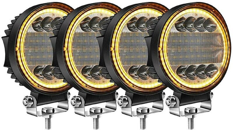 Woosien - 4x LED-Arbeitslicht-Pods runder bernsteinfarbener Spot-Combo-Licht-Bernstein-Nebelscheinwerfer für Off-Road-SU...