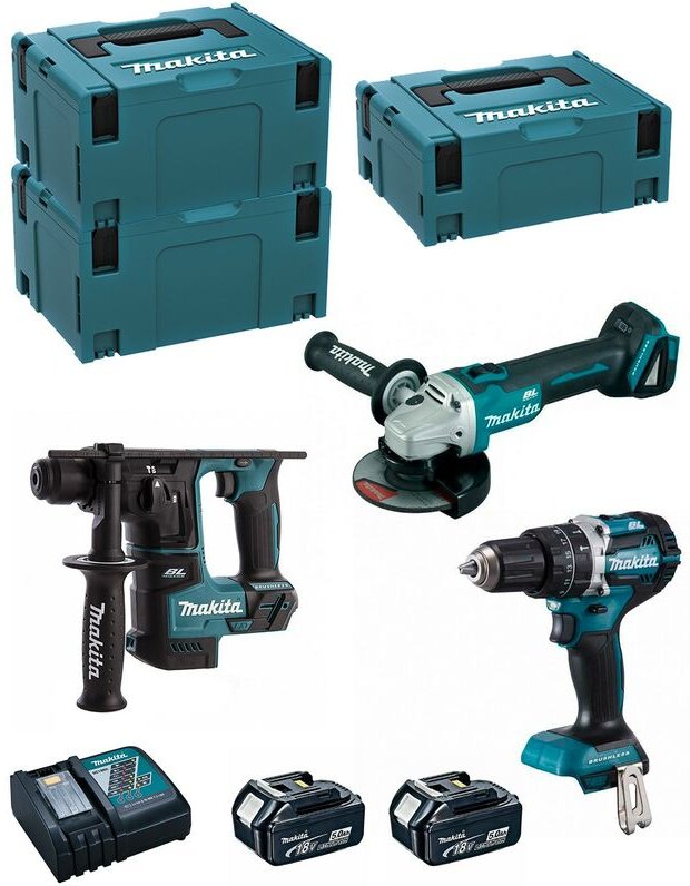 Makita - Kit MK309RTJ (DHR171 + DHP484 + DGA504 + 2 x 5,0 Ah + DC18RC + makpac 2 + 2 x makpac 3)