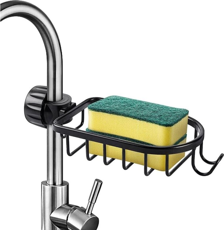 Memkey - Schwammhalter – Küchenaufbewahrung, Aluminium-Spülbecken-Aufbewahrung, Organizer, ohne Bohren, Spülbecken-Schwa...
