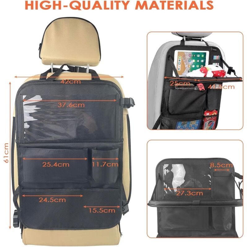 Thumbnail - Kindersitz-Organizer, Autositzschutz, Schutztablett mit faltbarem Tablett und transparenter Tasche, wasserdichtes Innenr...