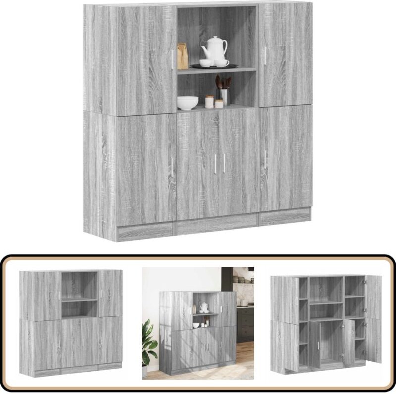 3-tlg. Küchenschrank-Set Grau Sonoma Holzwerkstoff - Vidaxl