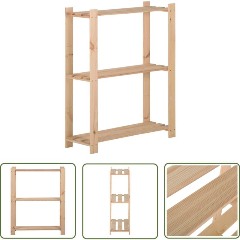 The Living Store Lagerregal mit 3 Böden 60x28,5x90 cm Massivholz Kiefer - Holzregal - Kiefernholz - Industrieregals - La...