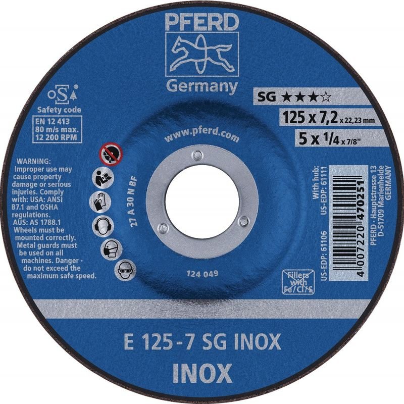 Pferd - Schruppscheibe 178x7,2mm f.INOX gekröpft Bohrung 22,23mm