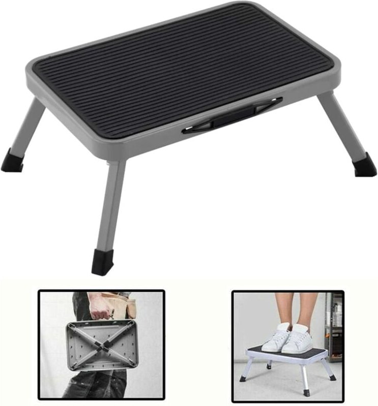 Thumbnail - Einzeltritt Trittstufe klappbar aus Stahl, tüv geprüft, rutschfest, Trittstufe klappbar - Tritt belastbar bis 150 kg - C...