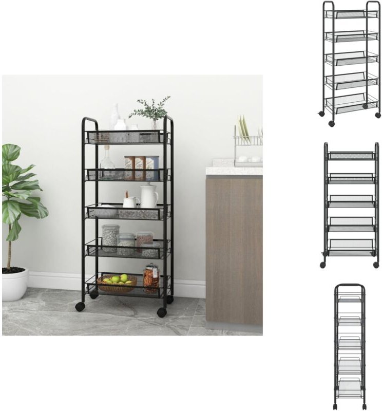 Küchenwagen 5 Etagen Schwarz 46x26x105 cm Eisen - Stauraum Optimieren - Küchenschrank - Rollwagen - Küchenorganisation -...