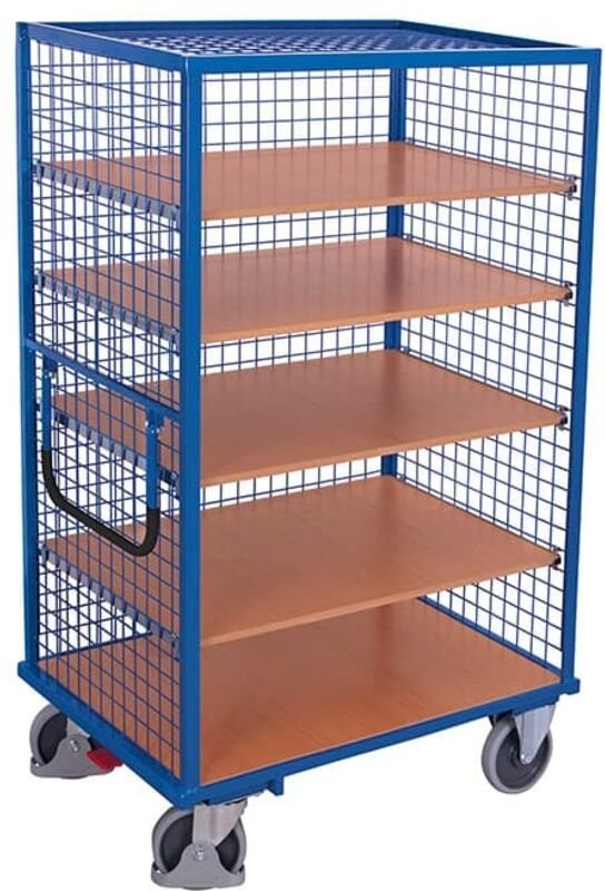 VARIOfit Etagenwagen, außen vergittert mit Schiebebügel und 5 Ladeflächen 1245x785mm