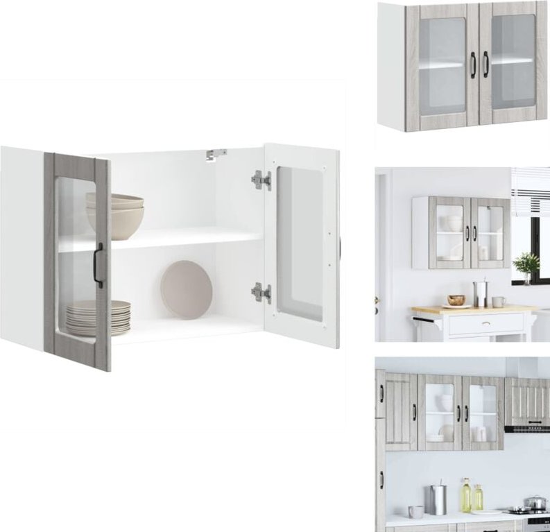 Küchen-Hängeschrank mit Glastür Lucca Grau Sonoma Holzwerkstoff - Küchen-Wandschrank - Küchen-Wandschränke - Wandschrank...