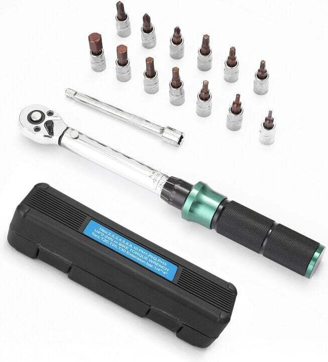 2–24 Nm 1/4 Zoll Antrieb 15-teiliger voreingestellter Drehmomentschlüssel Schnellspanner-Drehmomentschlüssel-Bitsatz Min...