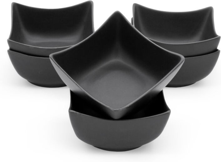 Spetebo - Keramik Dip Schale eckig schwarz matt - 6er Set - Snack Saucen Schüssel - Dessertschälchen Servierschale klass...