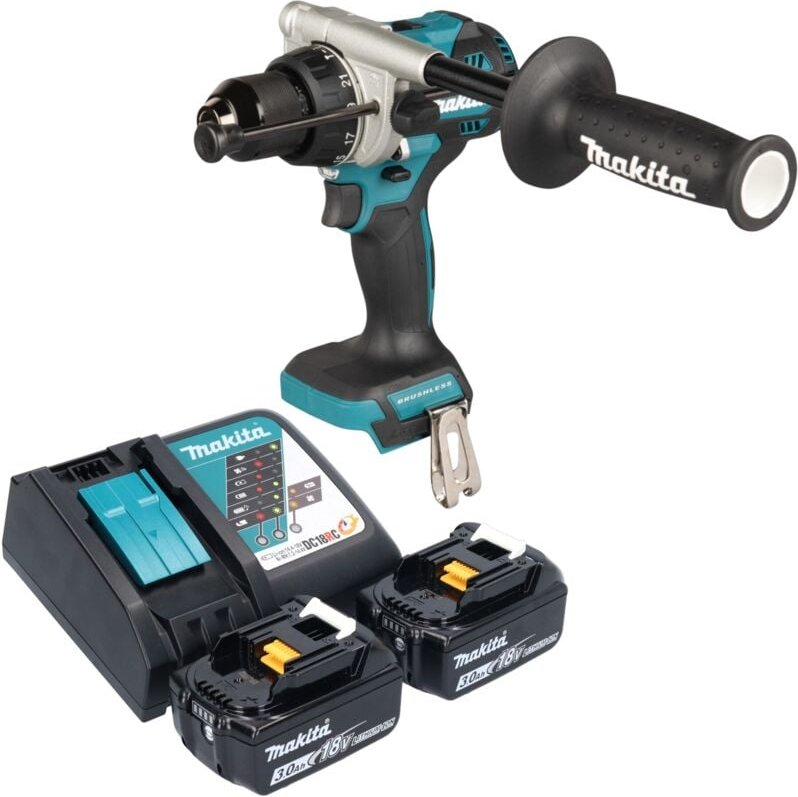 Makita DHP 492 RF Akku Schlagbohrschrauber 18 V 141 Nm Brushless + 2x Akku 3,0 Ah + Ladegerät