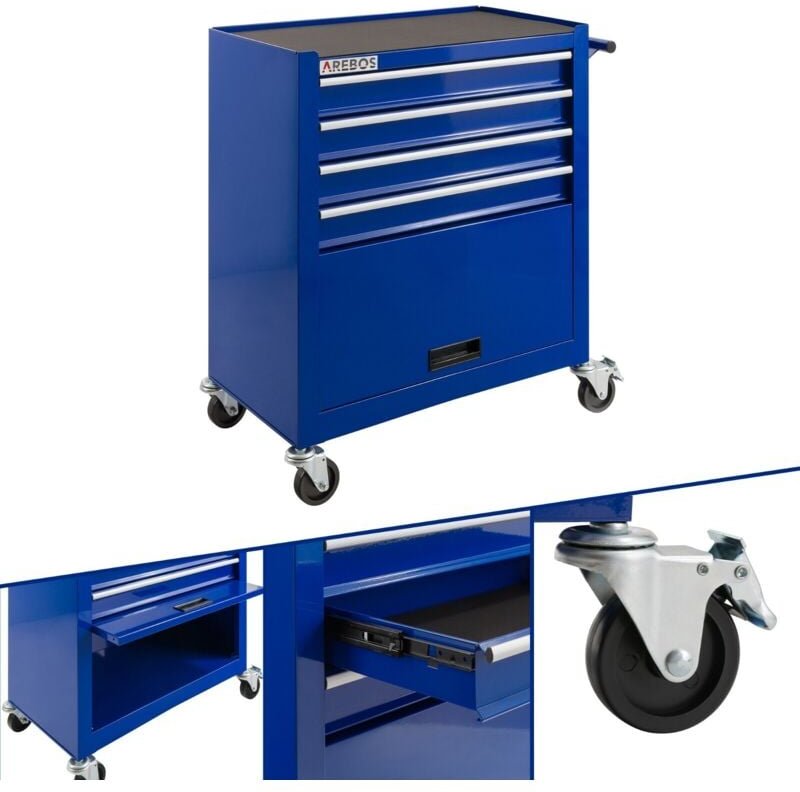 Thumbnail - Werkstattwagen Werkzeugwagen Rollwagen Werkzeugkiste Toolbox 4 Fächer - Arebos