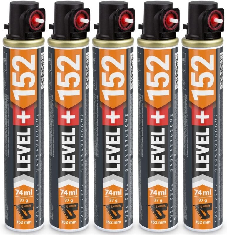 Level+ - level+ Gaskartusche 152mm 74ml Fuel Cell Ersatzgas für Nagler L+152 - 5 St.