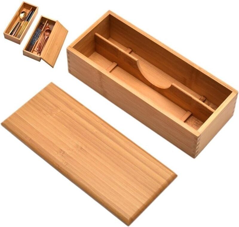 Besteckkasten aus Holz mit Deckel, Besteckhalter, japanischer Löffel, Essstäbchen, Aufbewahrungsbox, Besteckschublade fü...