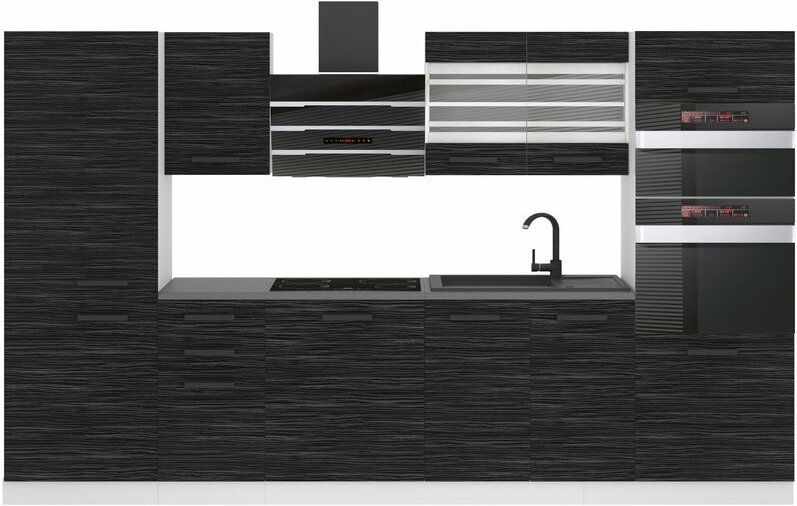 Küchenzeile Küchenblock Mila - Küchenmöbel 300 cm Einbauküche Vollausstattung ohne Elektrogeräten mit Hängeschränke und ...
