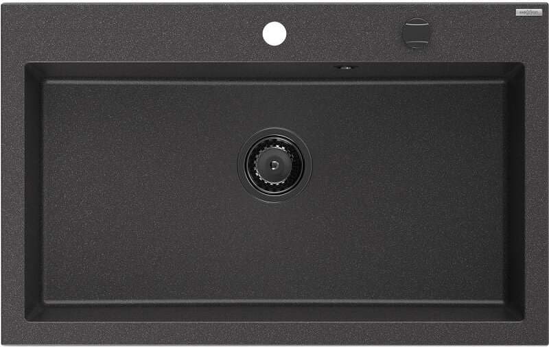 Mexen Elix Granitspüle 1-beckig 800 x 500 mm, schwarz gesprenkelt, Siphon schwarz - 6527801005-76-B