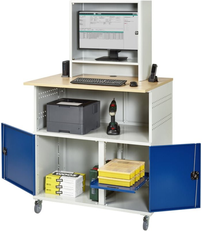 Computer-Tisch mit Monitorengehäuse mobil BxTxH 1100x800x1100/1810mm - RAU