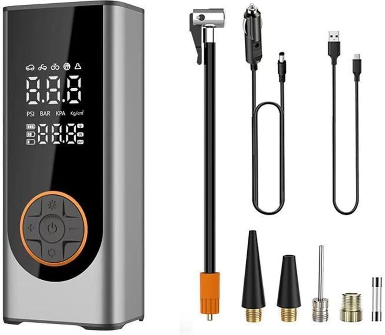 Tragbarer Luftkompressor, Fahrradpumpe & Luftpumpe für Autoreifen, Bälle, Aufblasbares, digitales Manometer, kabelloser ...