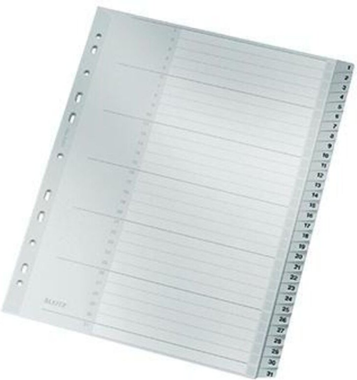 Zahlenregister din A4 Überbreite 250g/m² 1-31 Polypropylen grau