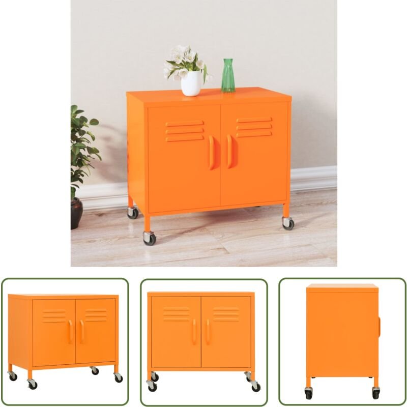 The Living Store Lagerschrank Orange 60x35x56 cm Stahl - Ordnung Schaffen - Aufbewahrungsraum - Stahlschrank - Rollconta...