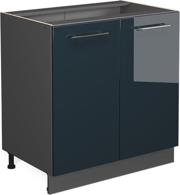 Spülenunterschrank Fame-Line, Dunkelblau Hochglanz, 80 cm mit Regal, ohne Arbeitsplatte Vicco