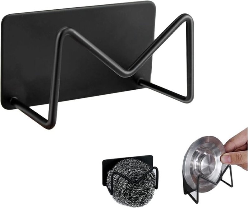 BEBUSINGOTO (2 Stück, Schwarz) 304 Edelstahl Selbstklebender Schwammhalter, Küchenspüle Schwammhalter, Ohne Bohren, mit ...