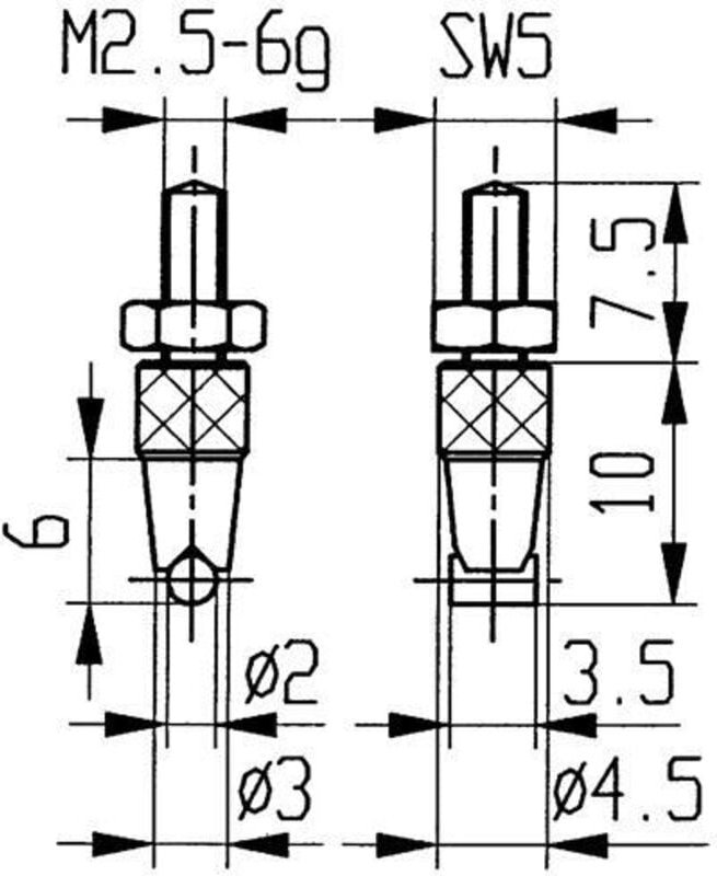 Messeinsatz ø 2 mm horizontaler Zylinder M2,5 Stahl passend zu Messuhren