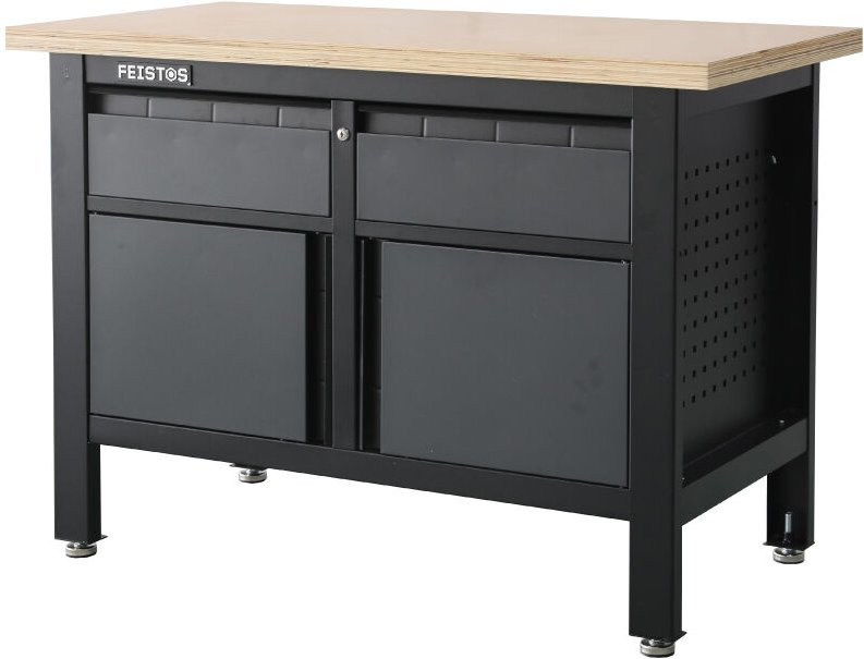FEISTOS Werkstatteinrichtung Werkbank Titos 3 inkl. Lochwand Anthrazit/Schwarz 120x60x87 cm