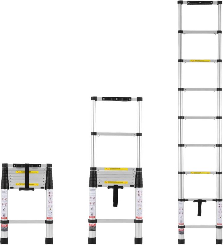 Thumbnail - Teleskopleiter, 2,6 m lange, Ausziehleiter aus Alu,klappbare Leiter mit Ein-Knopf-Einzug, 160 kg Tragkraft mit rutschfes...