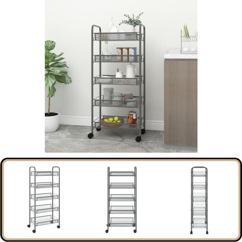 Küchenwagen 5 Etagen Grau 46x26x105 cm Eisen - Küchentrolley - Küchenwagen - Rollcontainer - Lagerung - Organisation