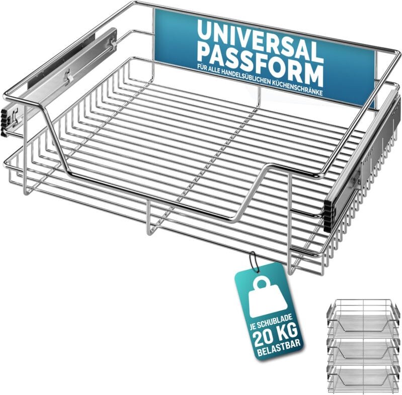 CASARIA® Teleskopschublade Ausziehbare Schublade Küche 30-60cm 20kg Belastbar Verchromt Korbauszug mit Zubehör Haushalt ...