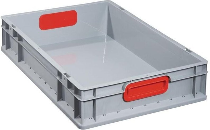 Thumbnail - Transportstapelbehälter L600xB400xH120mm grau pp geschlossener Griff rot Seitenwände geschlossen