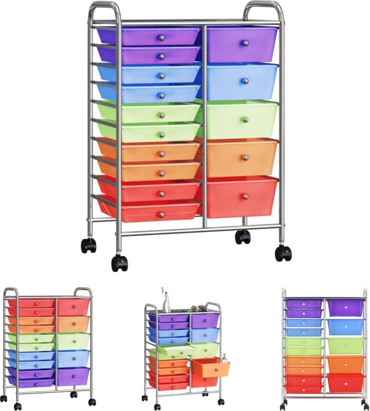The Living Store - xxl Schubladenwagen mit 15 Schubladen Mehrfarbig Kunststoff - Rollwagen & Sackkarren