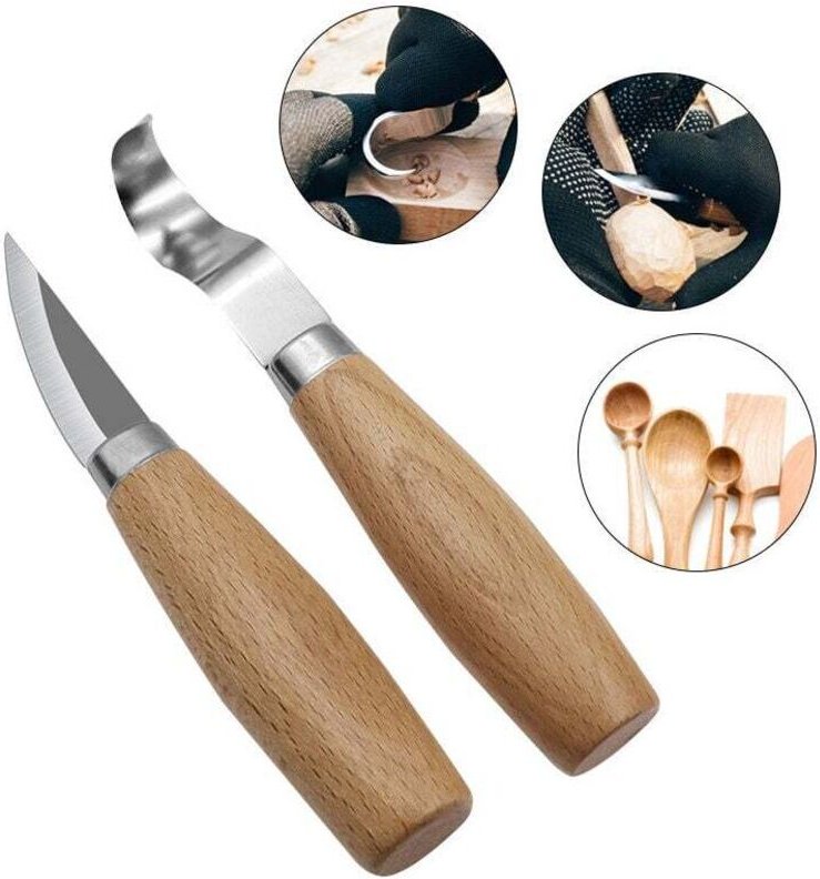 2 Stück Schnitzmesser und Holzschnitzmesser - Schnitzwerkzeuge mit Holzgriff