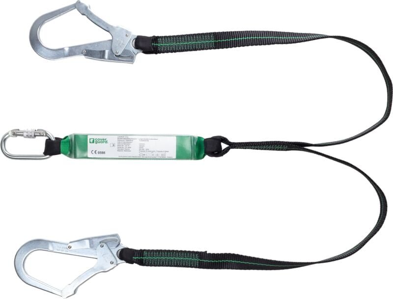 Doppelte Führleine mit Bandabsorber, mit 2 Stahlanschlüssen, Öffnung 50 mm, LAURUS - EN355, 2 m