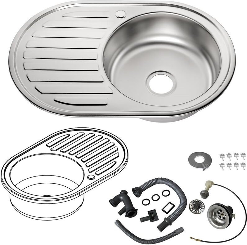 Einbauspüle 77x50CM Küchenspüle Edelstahl Spülbecken Abwaschbecken - Melko