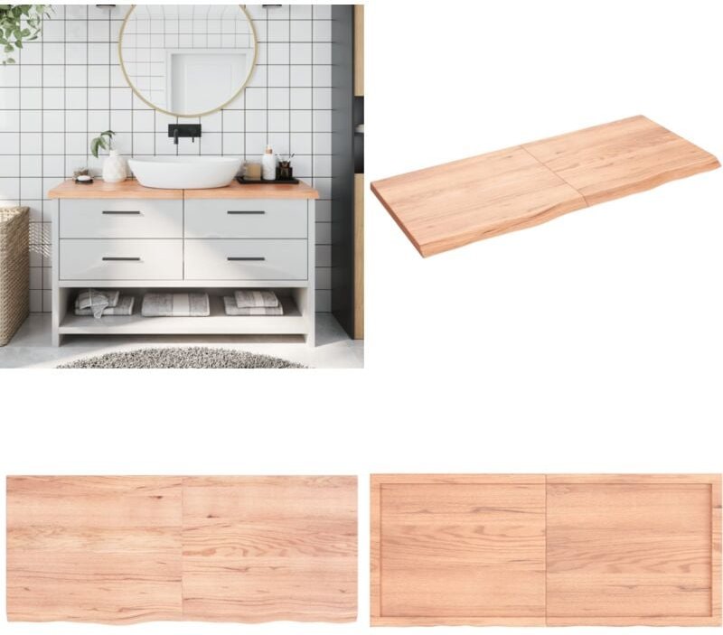 Waschtischplatte Hellbraun 140x60x(2-4) cm Massivholz Behandelt - Holz Waschttisch Platte - Eiche Massiv - Arbeitsplatte...