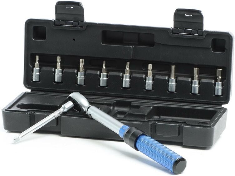 Drehmomentschlüssel Set 11-tlg. 1/4' (6,35mm) 5-25Nm mit Umschaltknarre 9 S2 Stecknüssen, im praktischen Koffer - Xpotoo...
