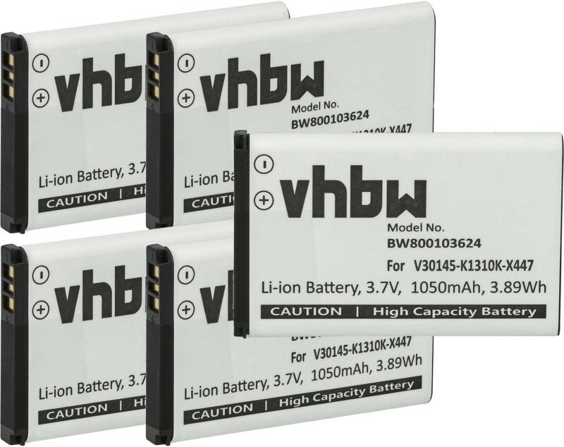 Vhbw - 5x Akku kompatibel mit Siemens Gigaset SL910A, SL910H, SL910 schnurlos Festnetz Telefon (1050 mAh, 3,7 v, Li-Ion)